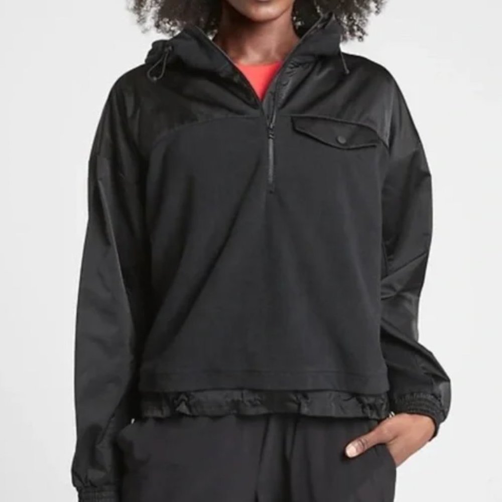 Athleta Zion microfleece quarter zip hooded jacket, size M